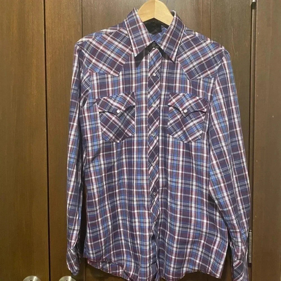 WESTERN button down 16/35 plaid with pearlescent buttons - Picture 9 of 9